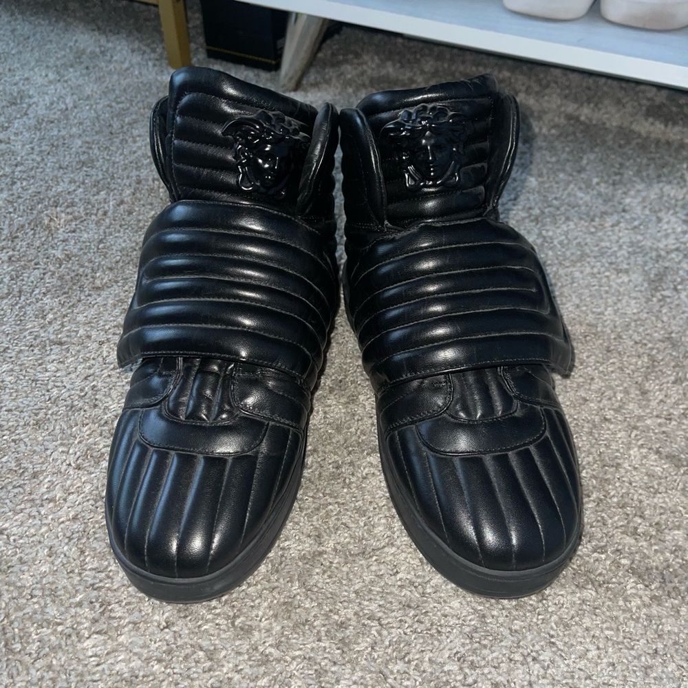 Versace Black Quilted Leather High-Top Sneakers